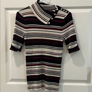 White House Black Market Elegant Striped Cowl Neck Top Button 3/4 Sleeve Small
